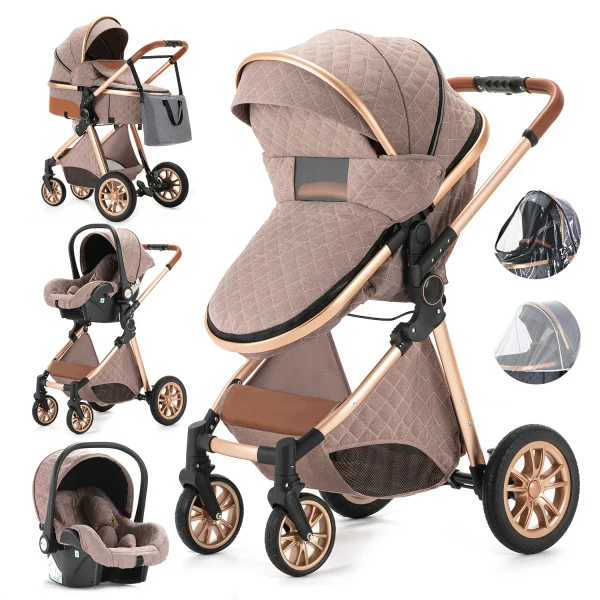 Luxury Baby Stroller 3 in 1 High Landscape Baby Cart Can Sit Can Lie Portable Pushchair Baby Cradel Infant Carrier - Image 14