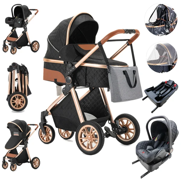 Luxury Baby Stroller 3 in 1 High Landscape Baby Cart Can Sit Can Lie Portable Pushchair Baby Cradel Infant Carrier - Image 16